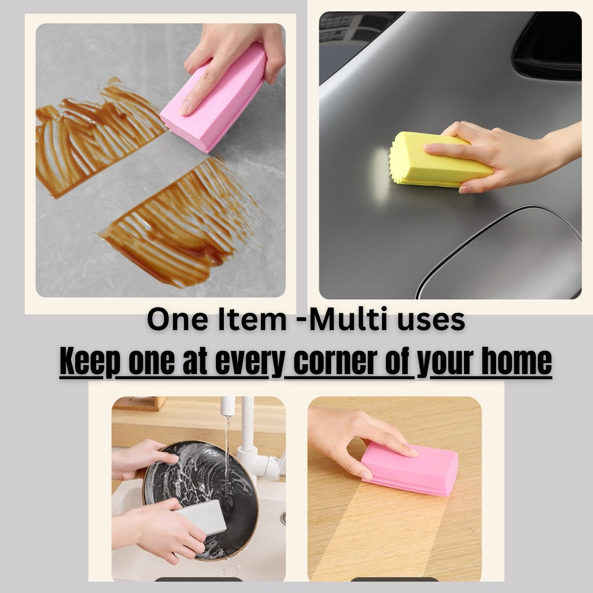 Reusable 3-Pack Cleaning Sponge Duster for dish dusting car pet hair - 3 Count (Grey Yellow Pink)